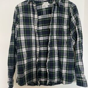L.L. Bean Navy and Forest Plaid Flannel Women's Shirt